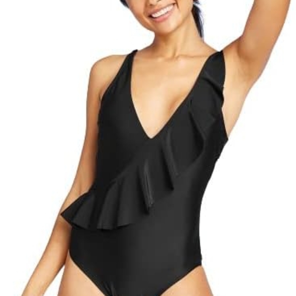 Black Ruffle One-Piece Swimsuit
